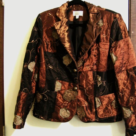 DARK BROWNS PATCHWORK EMBROIDERY DINNER JACKET 8 - Picture 1 of 5